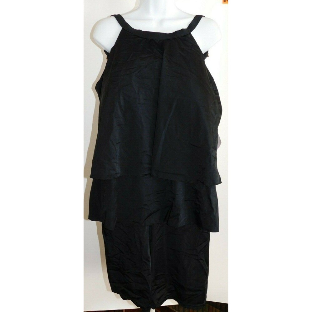Womens Fit 4 U One Piece Shorts Ruffle Black Bathing Swim Suit 26w